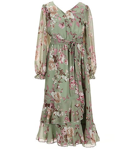 Zunie Big Girls 7-16 Long Sleeve Floral-Printed Long Dress