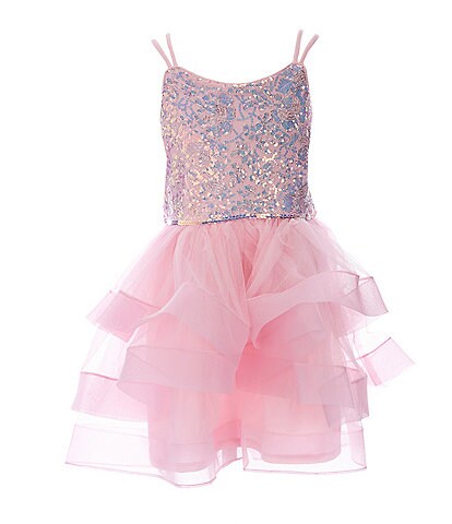 Daddy/Daughter Dance x Zunie Big Girls 7-16 Sequin/Horsehair Mesh Fit-And-Flare Dress & Matching Mens Tie