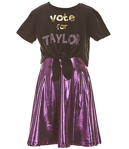 Zunie Big Girls 7-16 Short-Sleeve "Vote For Taylor" T-Shirt & Sleeveless Metallic Dress Set