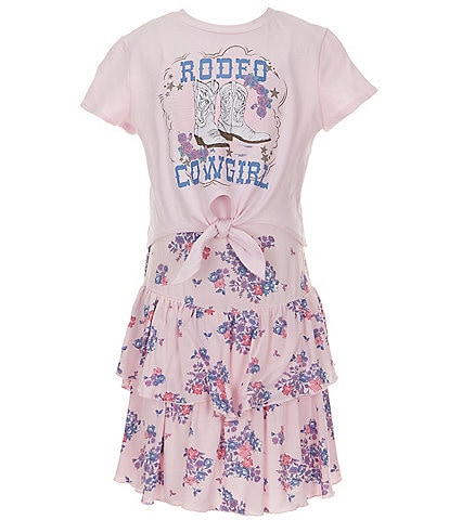 Zunie Big Girls 7-16 Sleeveless Floral-Printed Challis Long Dress & Short Sleeve Cowgirl Rodeo T-Shirt Set