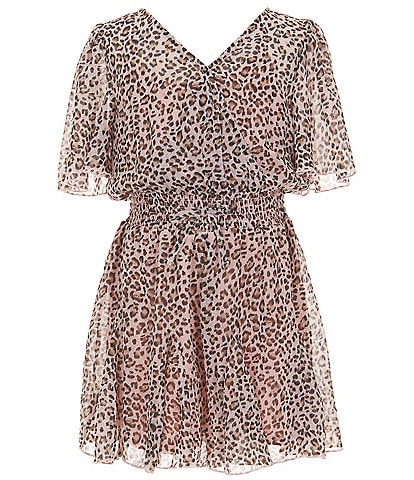 Zunie Big Girls Flutter-Sleeve Animal-Printed Chiffon Romper