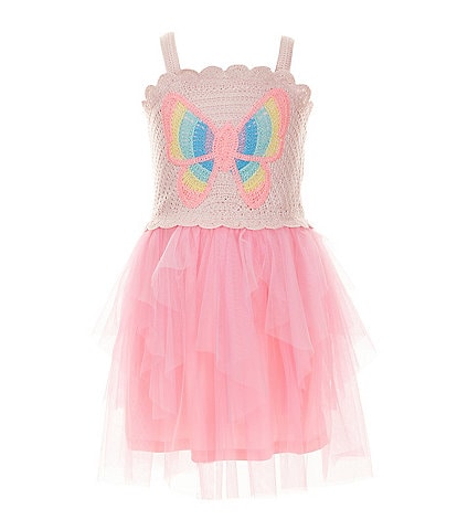 Zunie Little Girls 2-6X Sleeveless Crocheted-Butterfly Bodice/Tutu Mesh Skirted Fit-And-Flare Dress