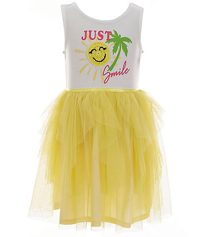 Zunie Little Girls 2T-6X #double;Just Smile#double; Sleeveless Sunshine Applique Corkscrew Tutu Dress