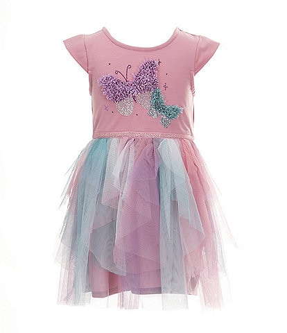 Zunie Little Girls 2T-6X Cap-Sleeve Butterfly-Motif/Cascading Mesh Tutu Dress