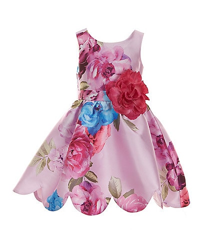 Zunie Little Girls 4-6X Floral Printed Mikado Scallop Hem Dress