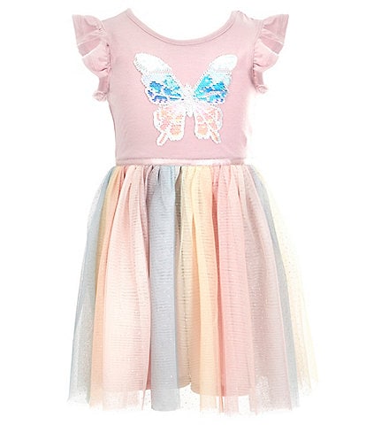 Zunie Little Girls 4-6X Flutter-Sleeve Butterfly Flip Sequin Rainbow Tutu Skirted Dress