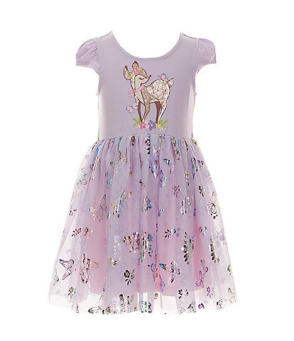 Zunie Little Girls 4-6X Puff Cap Sleeve Lilac Rainbow Foil Butterfly Floral Print Tutu Dress
