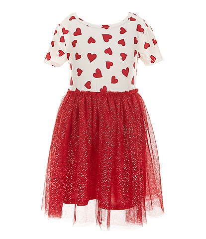 Zunie Little Girls 4-6X Short Sleeve Heart Printed Tutu Dress With Heart Purse