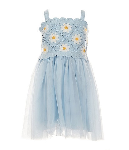 Zunie Little Girls 4-6X Sleeveless Daisy-Crocheted Bodice/Mesh-Skirted Fit-And-Flare Dress