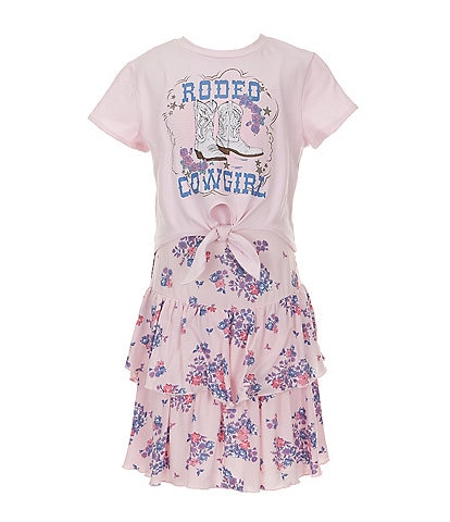 Zunie Little Girls 4-6X Sleeveless Floral-Printed Challis Long Dress & Short-Sleeve Cowgirl Rodeo T-Shirt Set