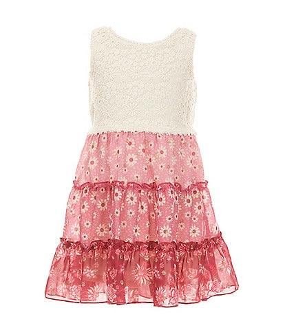 Zunie Little Girls 4-6X Sleeveless Lace-Bodice/Mixed-Media Floral Printed Fit & Flare Dress