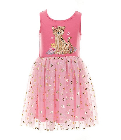 Zunie Little Girls 4-6X Sleeveless Leopard-Appliqued/Foiled-Skirted Fit-And-Flare Dress
