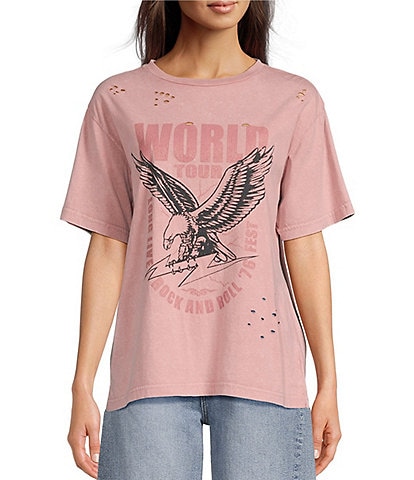 Zutter Short Sleeve Distressed Star World Tour Graphic Tee Shirt