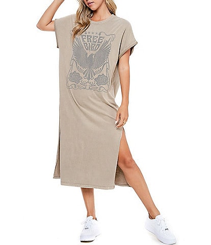 Zutter Short Sleeve Free Bird T-Shirt Midi Dress