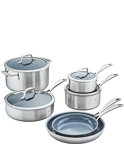 Zwilling Spirit 3-Ply Ceramic Nonstick 10-Piece Stainless Steel Cookware Set