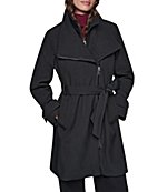 DKNY Petite Size Softshell Stand Collar Asymmetrical Zip Trench