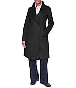 DKNY Wool Blend Asymmetrical Neck Trim Button Front Single
