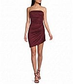 juniors' strapless side-shirred tiered glitter mini dress Honey and Rosie Knit Sweetheart Neck Homecoming dresses