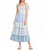 Midnight Doll Floral Square Neck Short Puff Sleeve Ruffle Tiered