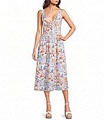 Midnight Doll Floral Print Short Puff Sleeve Tiered Ruffle Midi