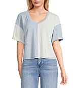 Moa Moa Striped V-Neck Short Sleeve Cropped Top | Dillard's