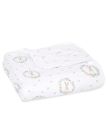 Image of Aden + Anais Baby Blushing Bunny Print Four-Layer Muslin Baby Blanket