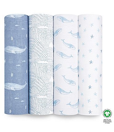 Image of Aden + Anais Baby Boys Oceanic Print 4-Pack Muslin Swaddle Blankets