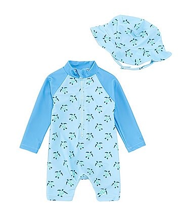 Image of Adventurewear 360 Baby Boys 3-24 Months Round Neck Long Sleeve Turtle Print Zip Front Rashgaurd 1-Piece Swimsuit