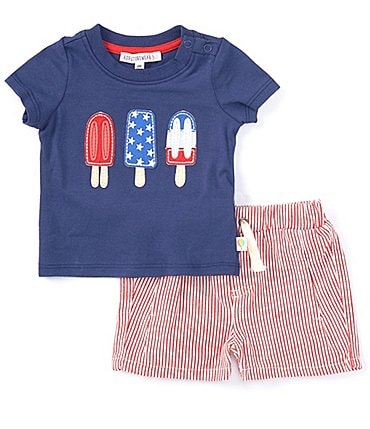 Image of Adventurewear 360 Baby Boys 3-24 Months Round Neck Short Sleeve USA Popsicle T-Shirt & Shorts Set