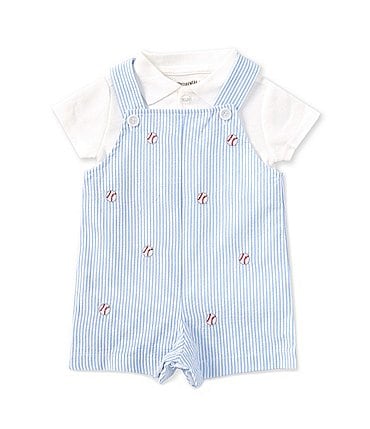 Image of Adventurewear 360 Baby Boys 3-24 Months Short Sleeve Baseball Print Seersucker Romper