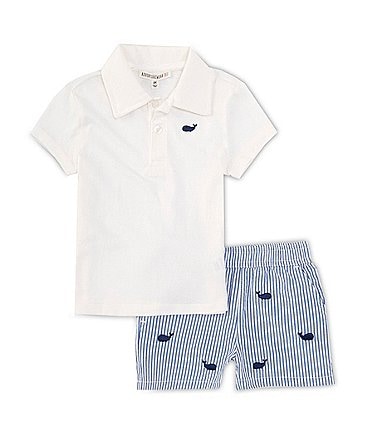 Image of Adventurewear 360 Baby Boys 3-24 Months Whale Print Short Sleeve Polo Shirt & Pull-On Shorts