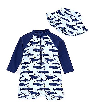 Image of Adventurewear 360 Baby Boys 3-24 Months Zip Front Long Sleeve Whale Rashgaurd 1-Piece Swimsuit