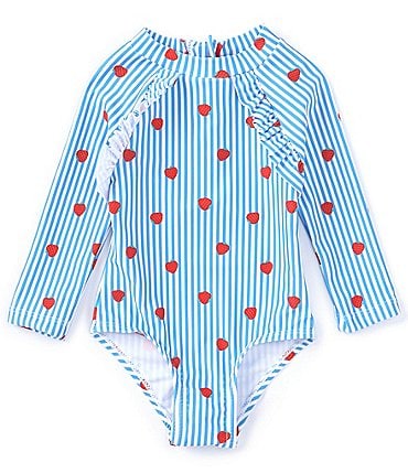 Image of Adventurewear 360 Baby Girls 3-24 Months Round Neckline Long Sleeve Heart Print Rashgaurd One-Piece Suit