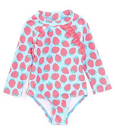Image of Adventurewear 360 Baby Girls 3-24 Months Strawberry Long Sleeve Rashgaurd 1-Piece SwimSuit