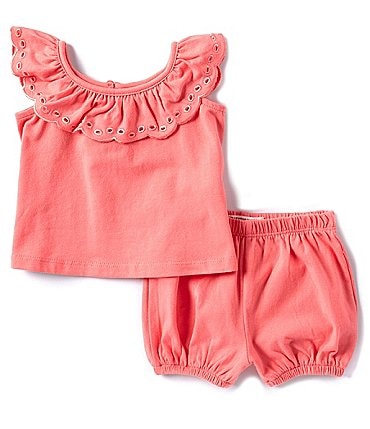Image of Adventurewear 360 Baby Girls Newborn-24 Months Knit Round Neck Sleeveless Eyelet Top & Short Set