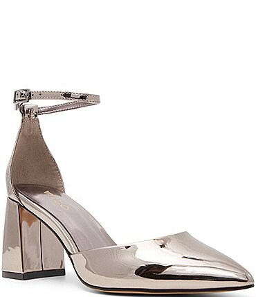 Image of ALDO Jan Patent Mirror Metallic Ankle Strap Pumps