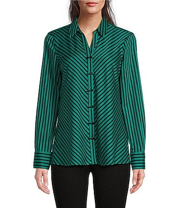 Image of Ali Miles Stretch Stripe Print Point Collar Long Sleeve Tunic