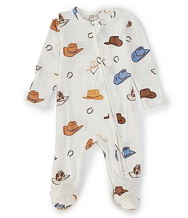 Image of Angel Dear Baby Boys Newborn - 9 Months Long Sleeve 2 Way zipper Cowboy Hat Print Footed Coverall