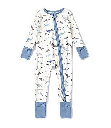 Image of Angel Dear Baby Boys Newborn-12 Months Long Sleeve 2-Way Zipper Sharks Printed Footie Coverall