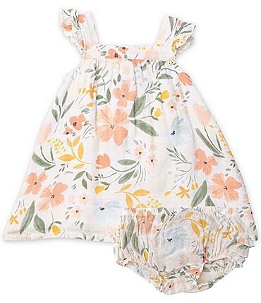 Image of Angel Dear Baby Girls 6-24 Months Flutter Sleeve Pretty Garden Sundress & Matching Bloomer