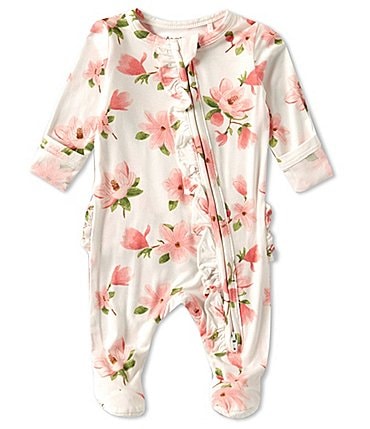 Image of Angel Dear Baby Girls Newborn-6 Months Long Sleeve Magnolias Print Footie Coverall