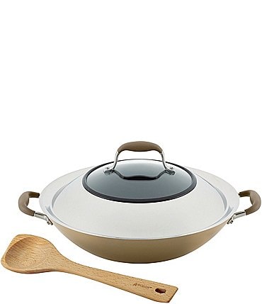 Image of Anolon Advanced Home Hard Anodized Nonstick Bronze Covered Wok with Handles and Wooden Spoon