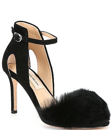Image of Antonio Melani Kayleigh Ankle Strap Rabbit Fur Dress Heels