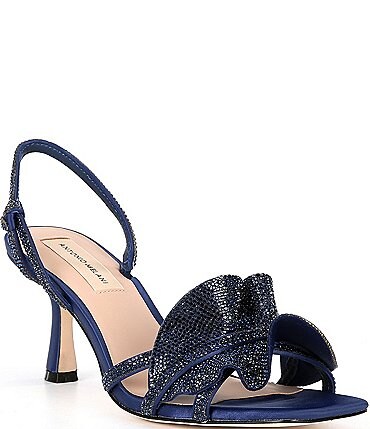 Image of Antonio Melani Maris Metallic Coated Rhinestone Embellished Ruffle Dress Sandals