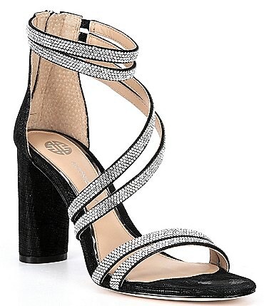 Image of Antonio Melani Reene Rhinestone Embellished Hotfix Metallic Leather Dress Sandals