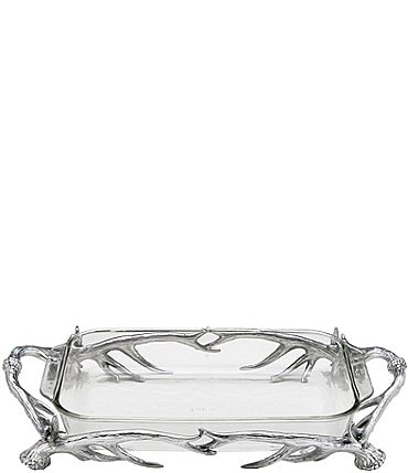 Image of Arthur Court Antler Pyrex Casserole Dish with Aluminum Stand