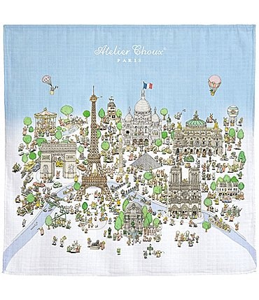 Image of Atelier Choux Paris Organic Cotton  Atelier Choux's Paris Print Swaddle Blanket with Gift Box