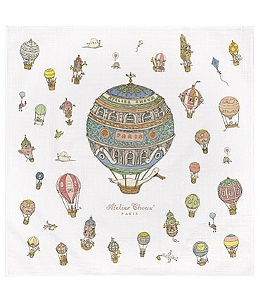 Image of Atelier Choux Paris Organic Cotton Baby Hot Air Balloons Swaddle Blanket with Gift Box