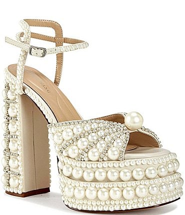 Image of Azalea Wang Astrella Pearl Embellished Platform Dress Sandals