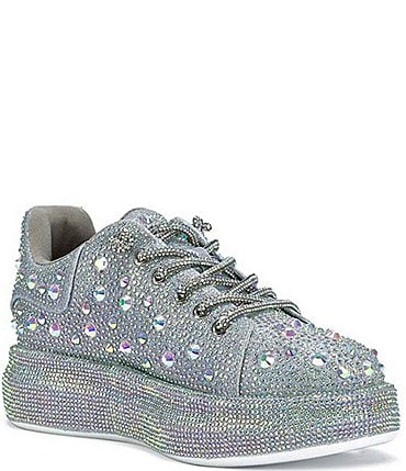 Image of Azalea Wang Azure Rhinestone Platform Sneakers